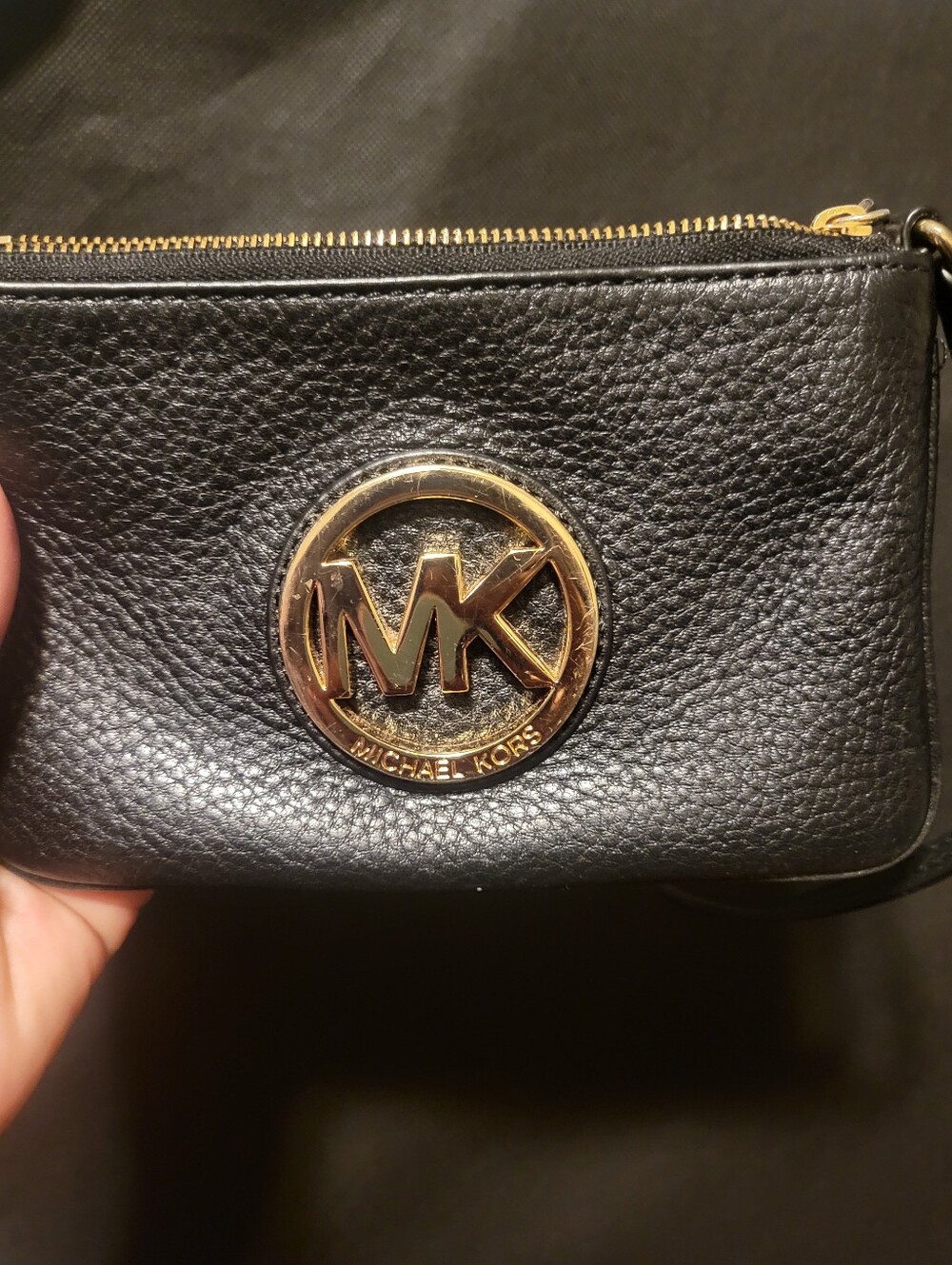 Michael Kors Black Leather MK Logo Wristlet